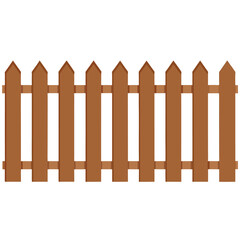A simple brown wooden picket fence illustration against a white background