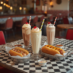 Ice cream dessert with fruit and orange juice