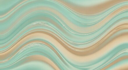 Obraz premium Elegant Fluid Wavy Abstract Background with Teal and Beige Gradient
