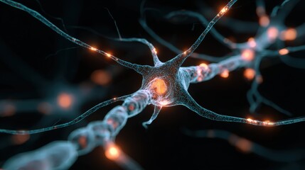 Neural Network Concept: 3D Render of Interconnected Neurons with Axons