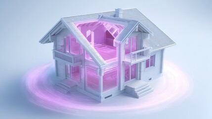 Modern Home Architecture: 3D Render with Striking Pink Energy Flow