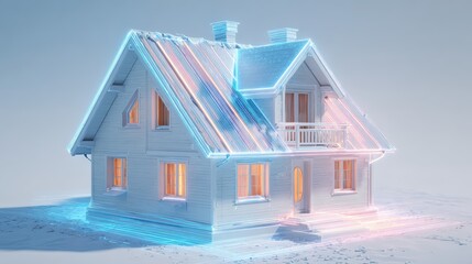 Futuristic Home Design: 3D Model with Light Trails and Energy Efficiency