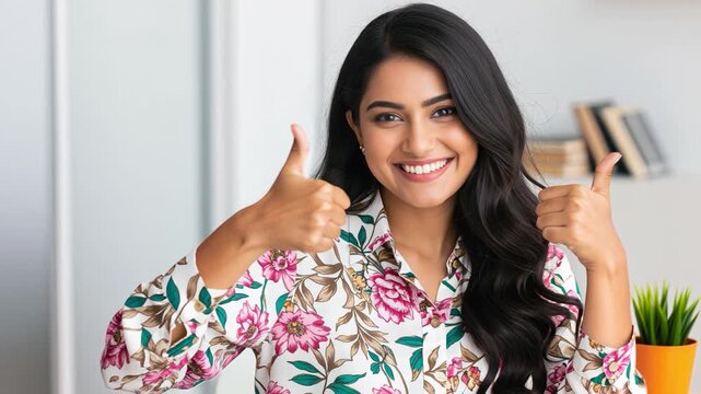 young beautiful woman showing thumps up 
