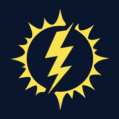 Lightning Bolt Logo with Yellow Sunburst on Dark Blue Background
