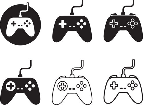 Black gaming controllers collection illustration versatile graphic for projects on transparent background silhouette