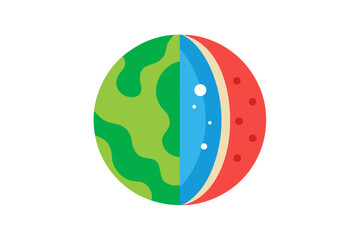 Abstract representation of a watermelon slice with colorful layers and seeds