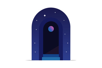 Cosmic archway with planet and stars