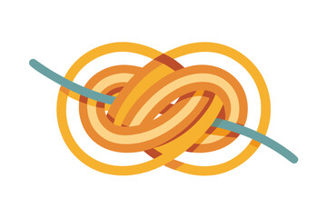 Abstract illustration of a complex knot with orange and blue strands