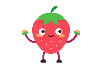 Cute cartoon strawberry character waving with a happy expression