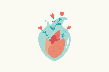 Abstract illustration of a blooming flower inside a water droplet shape