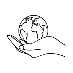A delicate hand gently cradling a detailed drawing of planet earth