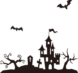 ハロウィンの墓地とお屋敷の背景イラスト素材