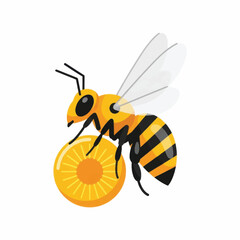 A vibrant illustration of a honeybee carrying a golden honeycomb.