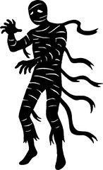 Fototapeta premium Silhouette of mummy figure with bandages unraveling - undead horror vector with white background 