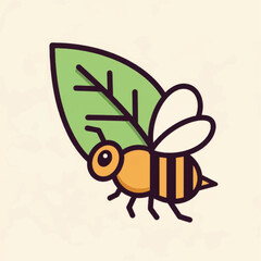 Cartoon Bee Carrying a Leaf Cute Insect Illustration Nature and Wildlife.