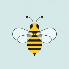 Cartoon bee illustration with yellow and black stripes and wings.