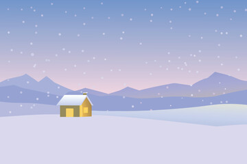 A cozy little house sits peacefully in a snowy winter landscape