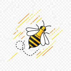 Cartoon Bee with Black Stripes and White Wings Flying.