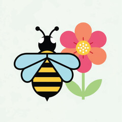 Cute cartoon bee and flower illustration.