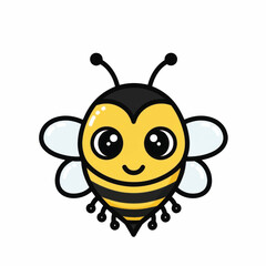 Cute Cartoon Bee Character With Big Eyes And Wings.