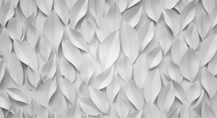 Overlapping white paper leaves or petals create a layered, textured abstract background with a minimalist, monochrome aesthetic. Suitable for design, decor, or visual arts projects.