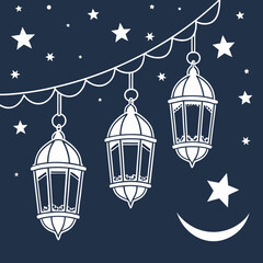 Islamic lanterns and stars decoration for ramadan celebration