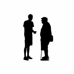 Silhouette of a volunteer comforting an elderly person s loneliness story isolated on white background