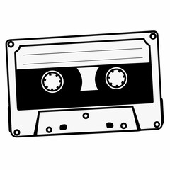 Retro audio cassette tape icon in black and white