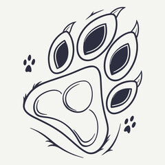 Stylized dark blue paw print with claws and smaller paw prints