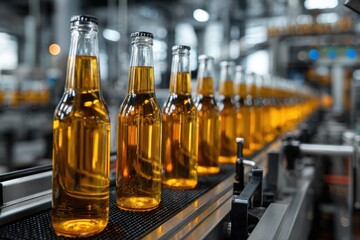 Beer Distribution. Industrial Manufacturing of Automated Beer Bottling Process