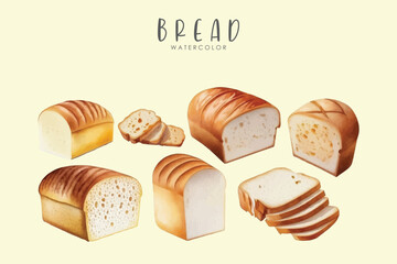 Bread Set Watercolor Bakery Illustration Fresh Artisan Bread Clipart collection on white isolated background