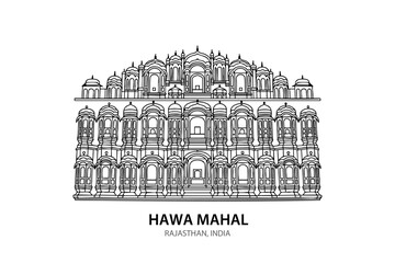 Obraz premium Hawa Mahal Jaipur Line Art – Iconic Indian Palace Vector Illustration of Rajasthan