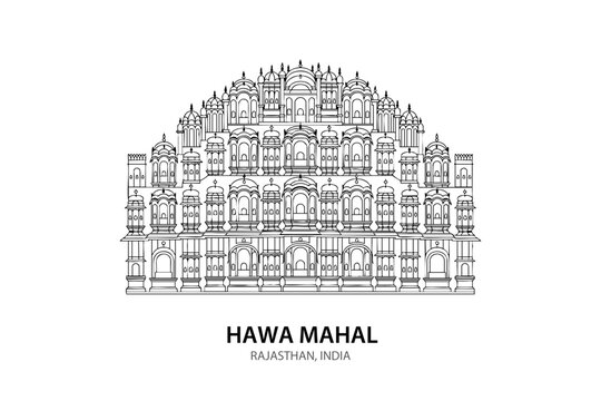 Hawa Mahal Jaipur Line Art &ndash; Iconic Indian Palace Vector Illustration of Rajasthan