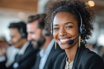 Call Center Supervisor. African-American Businesswoman Leading Team in Call Center Environment