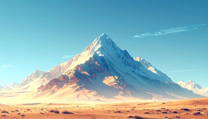 Scenic landscape of a snow-capped mountain range in a desert environment