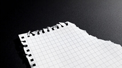 Torn grid paper on dark surface