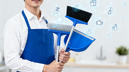 Man holding cleaning tools