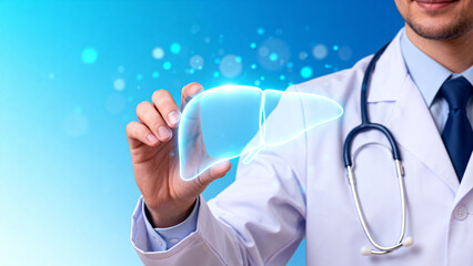 Doctor holding virtual liver model