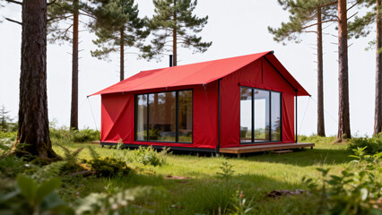 Red tent in forest