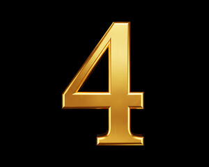 Obraz premium Golden number 4 on black background. Luxury metallic number 4 on black background