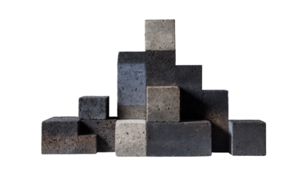 Stacked, various-toned, concrete blocks arranged in a pyramid shape