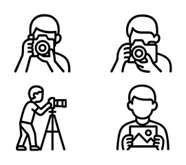 Vector Outline drawings of people with cameras and photography themes