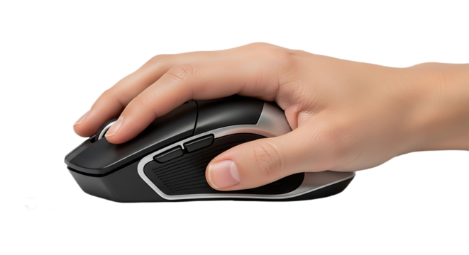 Persons Hand Gripping and Operating a Wireless Computer Mouse