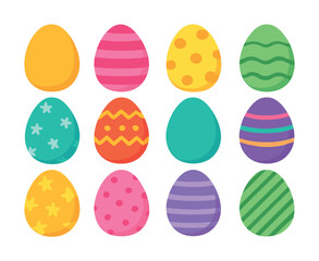 Vector Colorful easter egg set with various patterns and designs on a white background