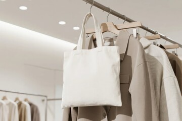 Tote Bag Mockup in White Color Displayed in Stylish Retail Store for Brand Presentation