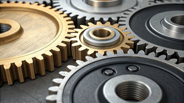 Detailed macro image of interlocking gears, symbolizing a perfectly functioning and successful corporate collaboration with a shared purpose.