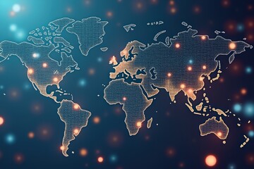 Digital world map with glowing connections and data points