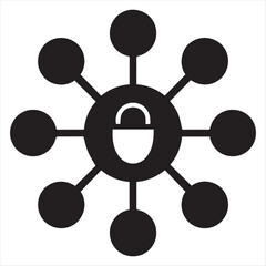 Black Network Security Icon with Padlock and Connected Circles