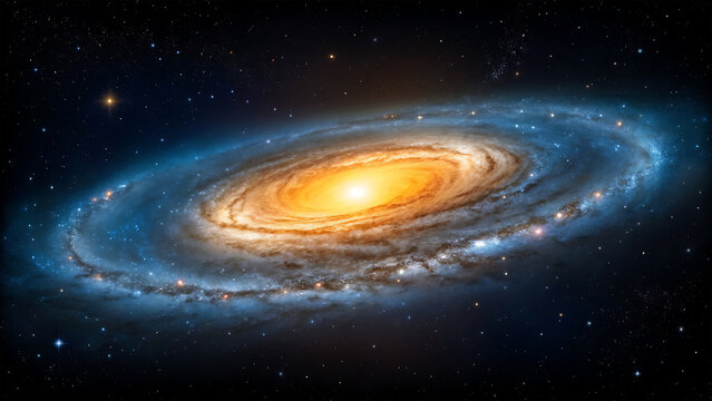 Vibrant spiral galaxy with glowing core and starry arms in deep space