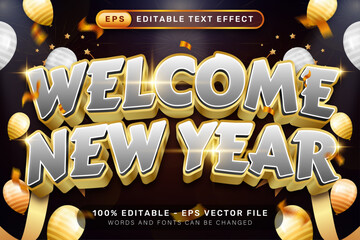 welcome new year 3d text effect and editable text effect with luxury background and balloon decorations